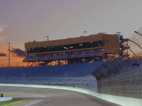 A view of the pit area at dusk.