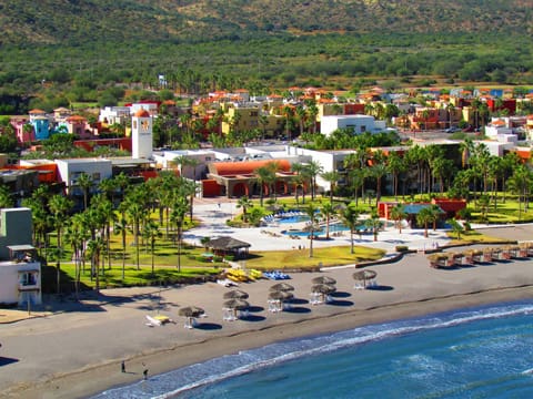 A beach with many umbrellas and people on it