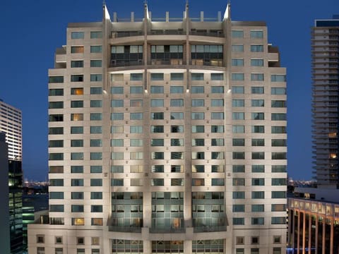 A large building with many windows and balconies.